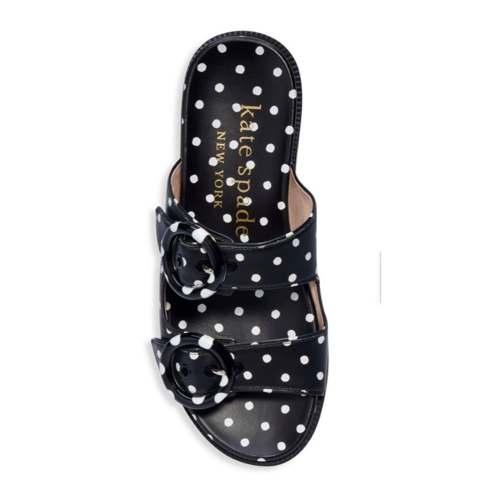 Kate Spade Rhodes black/white polka dot leather slide sandals